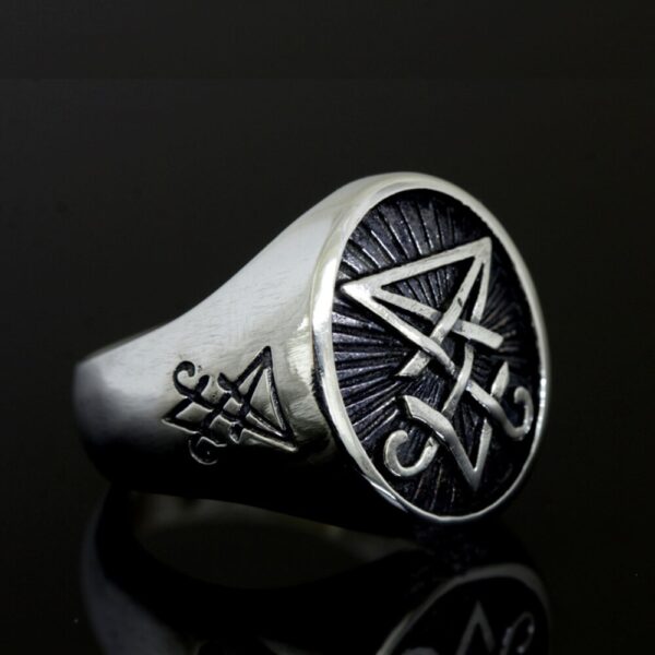 EYHIMD Sigil of Lucifer Satan Seal Ring Gothic Stainless Steel Signet Rings Biker Punk Jewelry