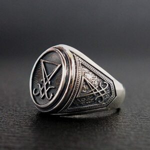 EYHIMD Sigil of Lucifer Stainless Steel Signet Ring Seal of Satan Biker Rings Gothic Occult Unisex Jewelry