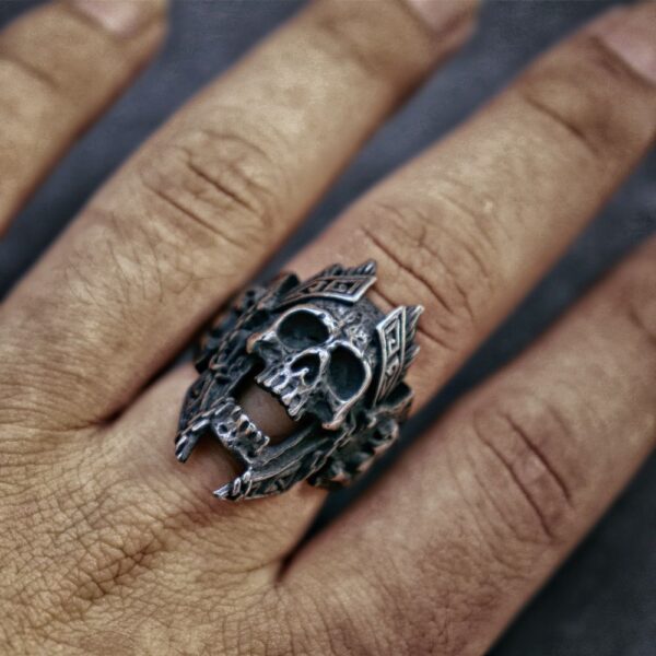 EYHIMD Unique Gods of War Ares Skull Rings Punk Rock Warrior 316L Stainless Steel Ring Mens Biker Jewelry