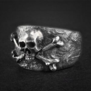 EYHIMD Vintage Crossbones Pirate Skull Ring Mens Silver Color Biker Stainless Steel Rings