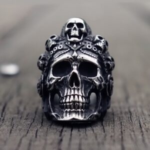 Cool Santa Muerte Death Skull Ring Unique Mens Stainless Steel Rings Punk Rock Biker Jewelry Gift for Him