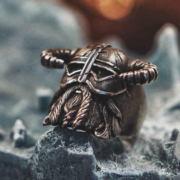 Vikings Nordic Style Horns Helmet Warrior Ring Mens Vintage Heavy Stainless Steel Rings Unique Biker Jewelry