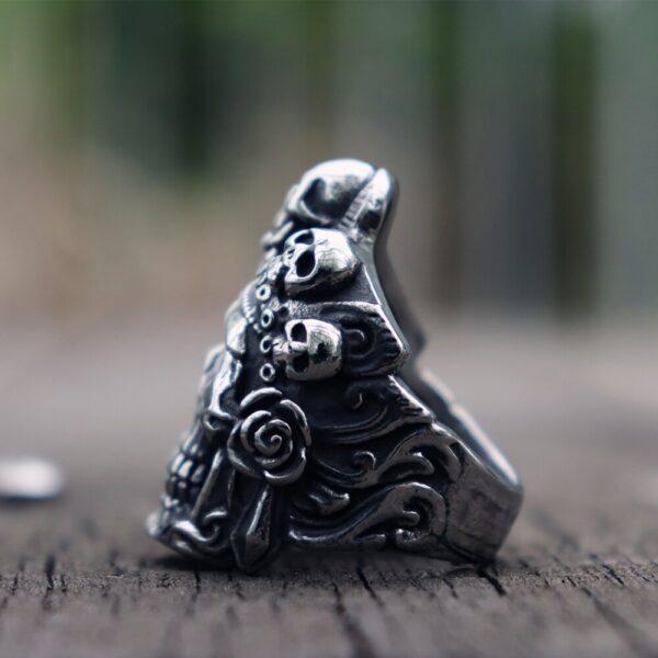 Cool Santa Muerte Death Skull Ring Unique Mens Stainless Steel Rings Punk Rock Biker Jewelry Gift for Him