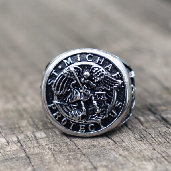 Save and Protect Archangel Biker Rings Mens Knigts Templar Stainless Steel Ring Guardian Angel Jewelry