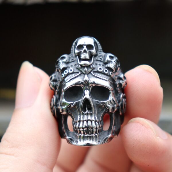 Cool Santa Muerte Death Skull Ring Unique Mens Stainless Steel Rings Punk Rock Biker Jewelry Gift for Him