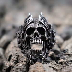 EYHIMD Unique Gods of War Ares Skull Rings Punk Rock Warrior 316L Stainless Steel Ring Mens Biker Jewelry