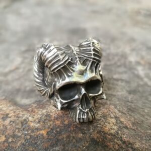 Unique Horned Devil Skull Rings Mens Satan Demon Stainless Steel Ring Punk Biker Jewelry