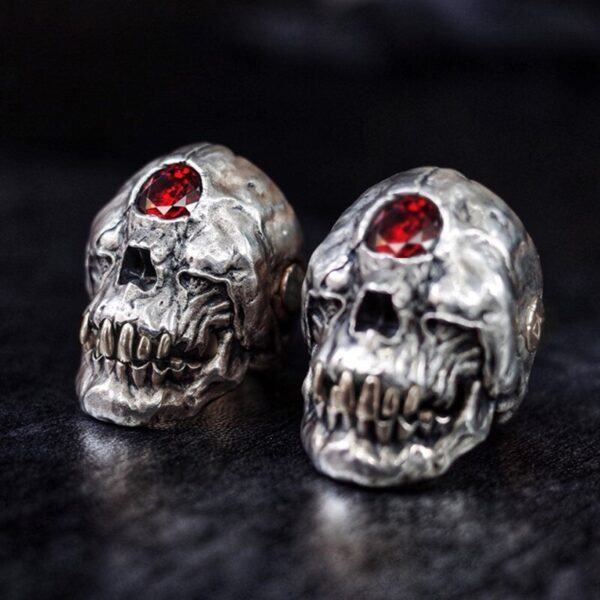 EYHIMD Cyclops Skull Ring Red Cz Crystal on The Forehead, Gothic Punk Men's Stainless Steel Biker Jewelry Gift for Him