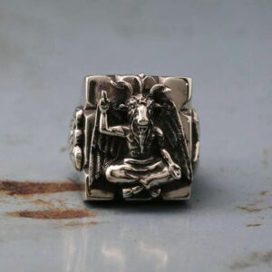 EYHIMD Gothic Baphomet Ring Stainless Steel Ring Seal of Satan Pentagram Sigil Illuminati Rings Jewelry Gifts for him