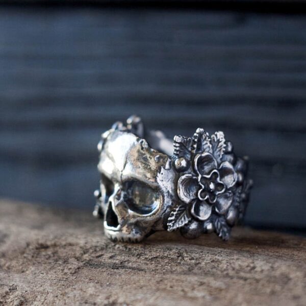 EYHIMD Gothic Mexican Flower Sugar Skull Rings Women Stainless Steel Punk Flowers Ring Jewelry