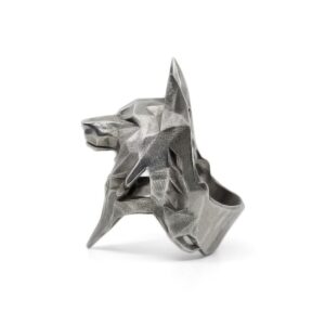 EYHIMD Simple Geometric Origami Wolf Stainless Steel Ring Men's Fashion Minimalism Animal Biker jewelry